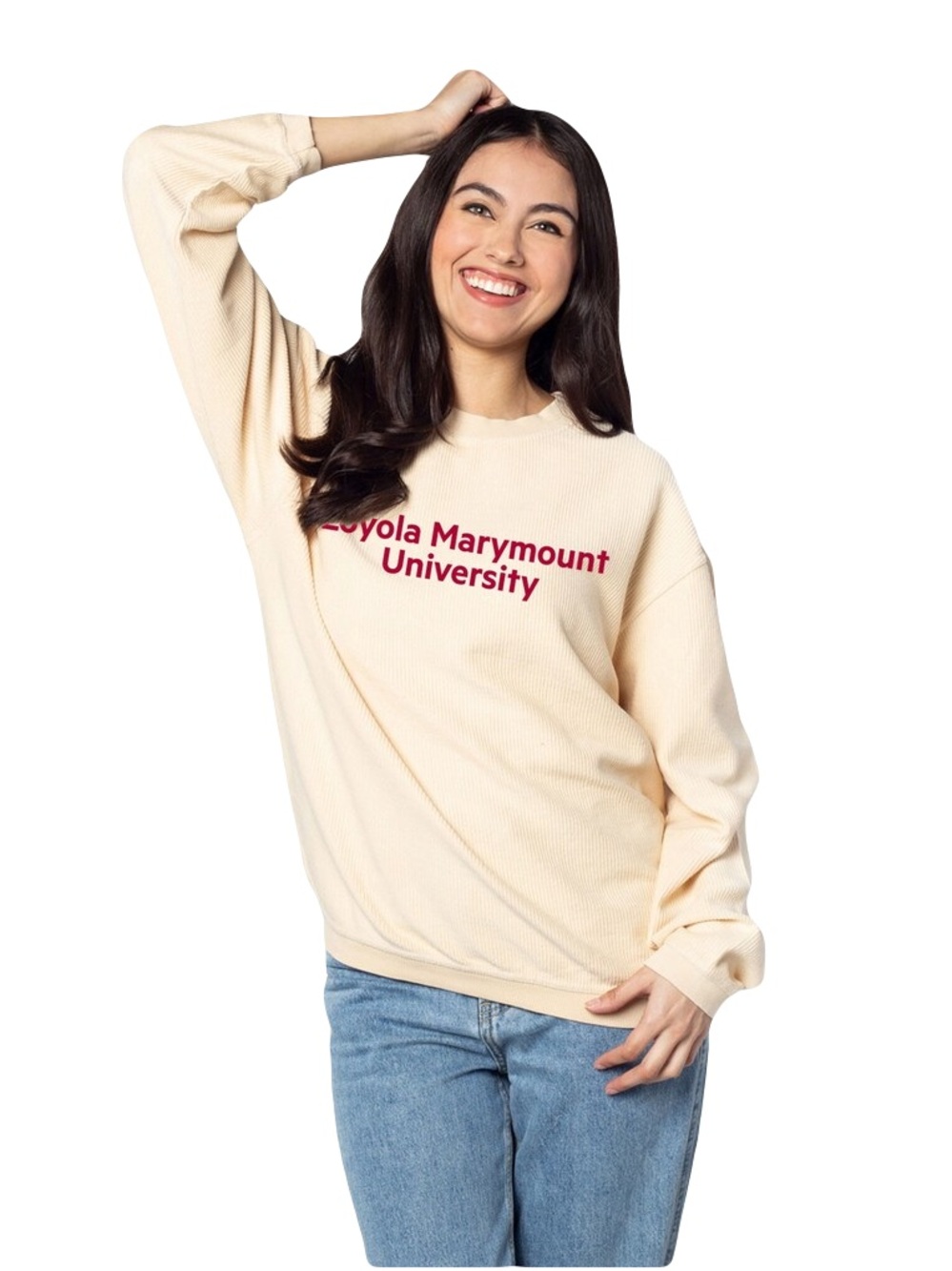 Chicka D Loyola Marymount University corded yellow crew neck sweatshirt L